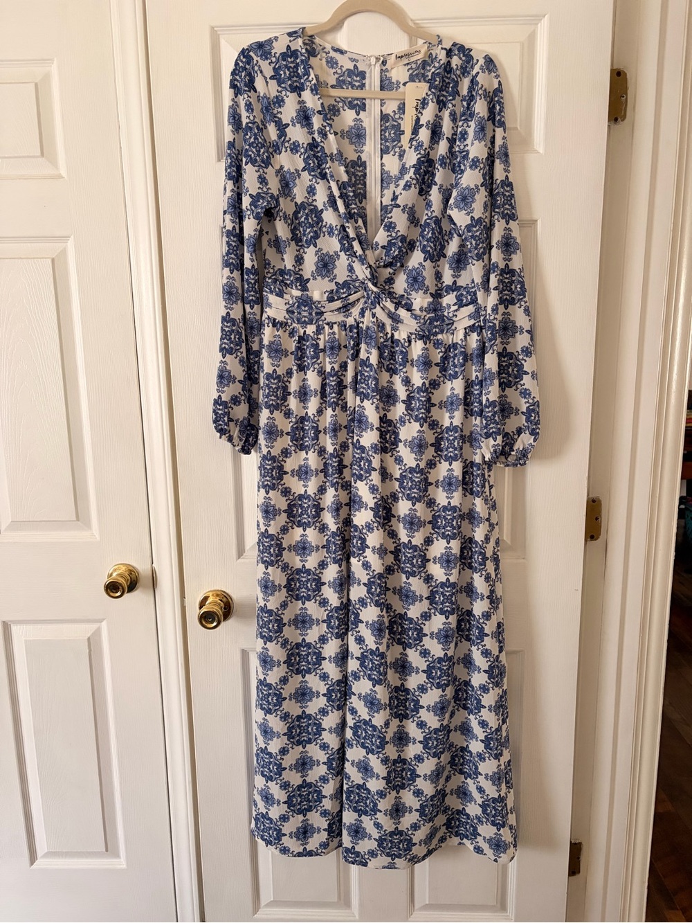 Impressions Blue and White Floral Twist-Front Maxi Dress